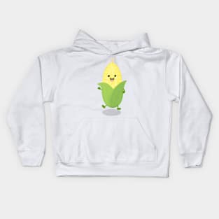 Cute happy corn cartoon illustration Kids Hoodie